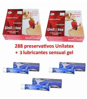 2 cajas de preservativos Unilatex - de 144 unidades cada una a elegir + 3 Lubricantes
