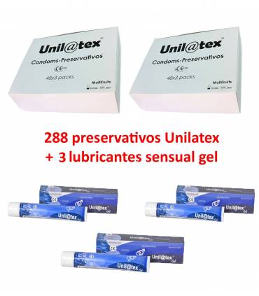2 cajas condones Unilatex + 3 Lubricantes
