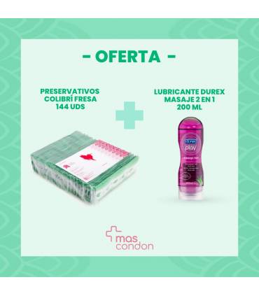 Condones Pack Preservativos Colibrí de Fresa + Gel de Durex 2 en 1 áloe vera Masaje