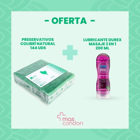 COLIBRI Ofertas Pack Preservativos Colibri Natural + Lubricante Durex 2 en 1 masaje 200 ml Aloe vera